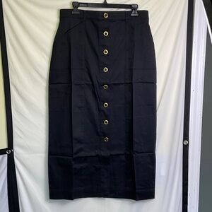 Ann Taylor Black High-Waist Pencil Skirt with Gold Button Front